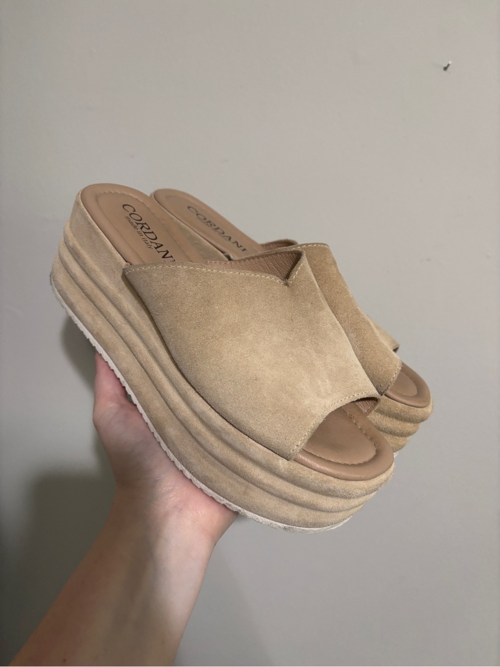 Cordani Italian Suede Platform Sandal Tan 39 8.5